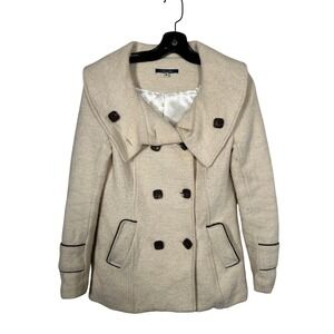 Cream Pea Coat Mia Melon Wool Blend Double Breasted Neutral‎ Jacket Small